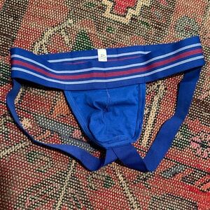 Blue Jockstrap with Striped Waistband